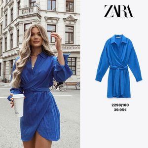 Zara Cobalt Wrap Belted Mini Dress